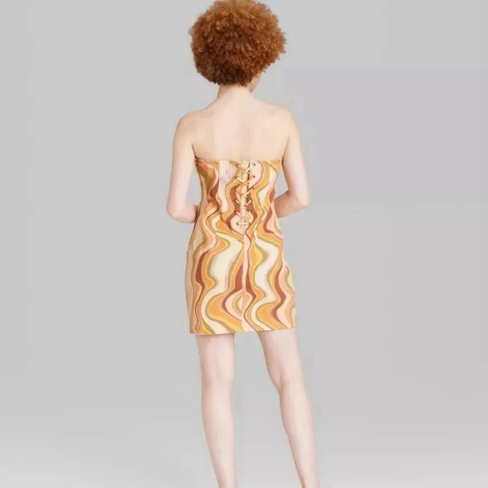 Wild Fable Twill Strapless Tube Lace Up Back Mini Bodycon Dress NWOT - Picture 3 of 3